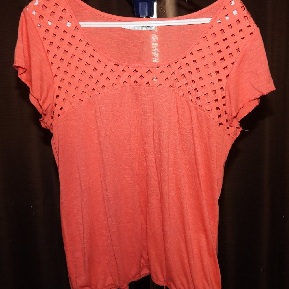 Maurices Coral Basket Weave Short Sleeve Top